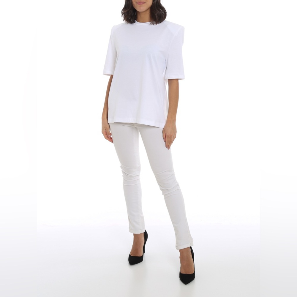 Attico Cotton T-Shirt White Oversized w Removable Shoulder Pads 201WCT04J001 NWT